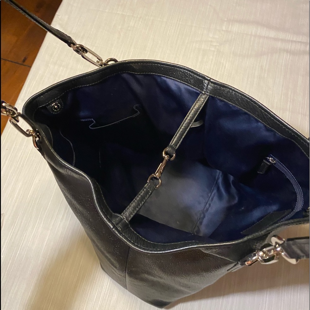 COACH Black Leather Shoulder Tote Bag Purse - Picture 5 of 11